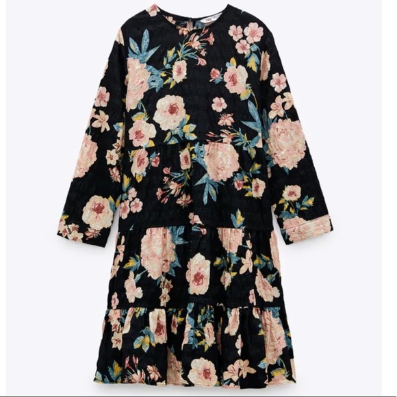 ZARA Floral 3/4 Sleeve Dress Flowing Casual Spring Summer Coquette - Picture 2 of 3